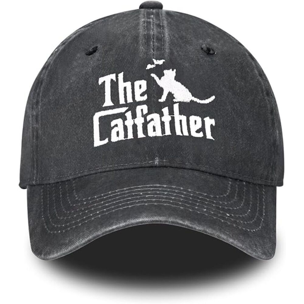 Unisex Black 100% Cotton Cat Dad Embroidery Adjustable Classic Baseball Caps